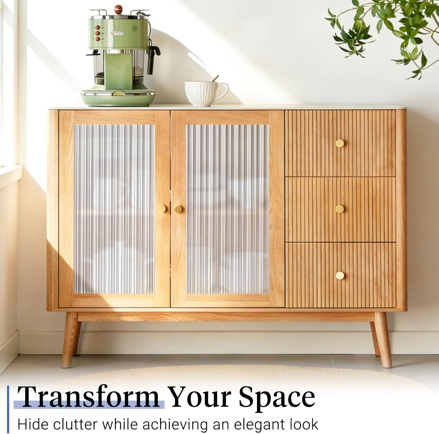 Haton Reeded Glass Window Privacy Film, Static Cling Non-Adhesive Frosted Film,