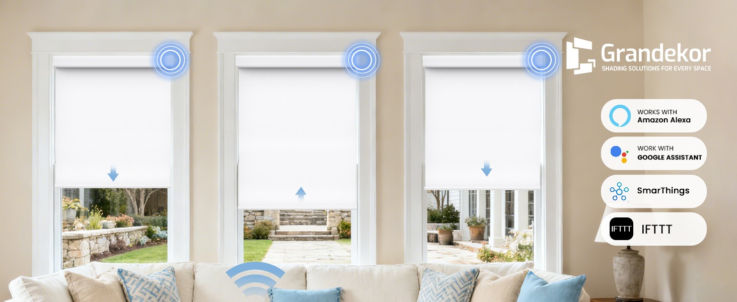 No-Drill No Tools Motorized Blinds with Remote | 34.5×72 White | Electric