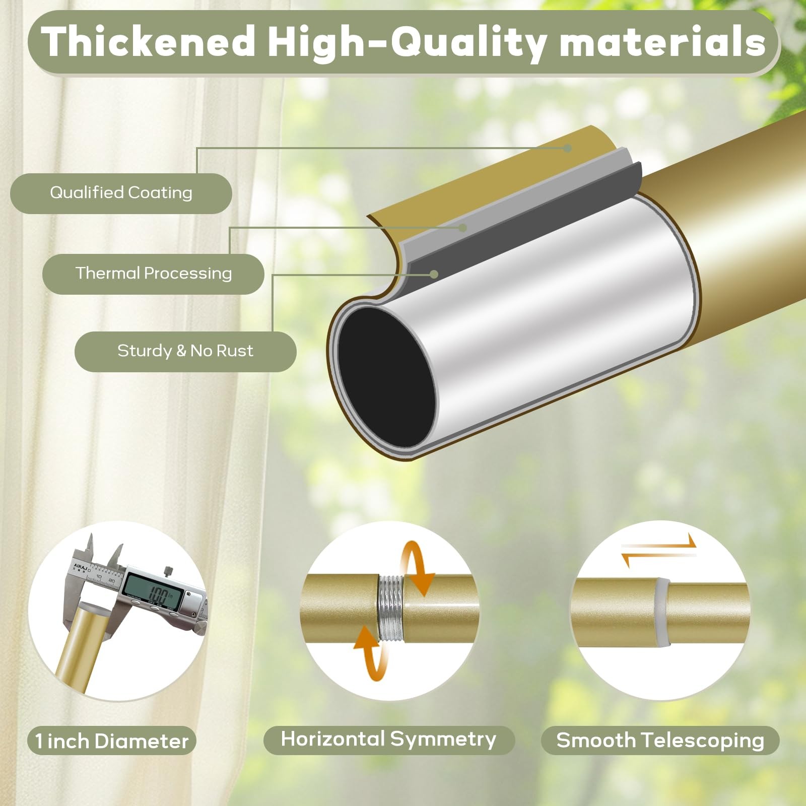 Heavy Duty Adjustable Double Curtain Rod for Windows 66 to 120 Inches – 1 Inc…