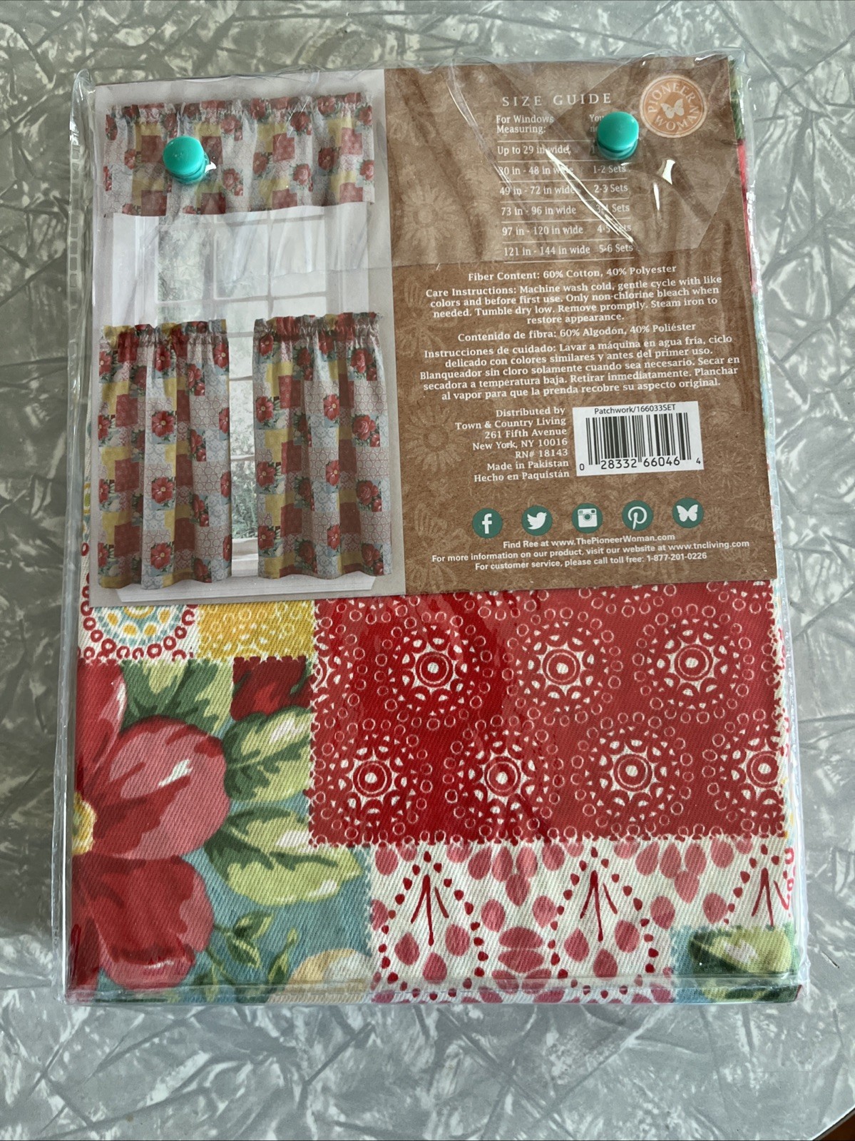 Pioneer Woman ~ Patchwork ~ Three (3) Piece Curtain Set ~ 30″ x 36″