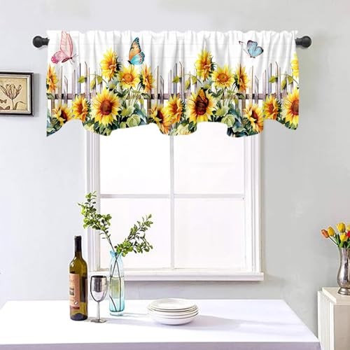 54×18 Inches Sunflower Butterfly Window Valance Drapery Rustic Summer Floral