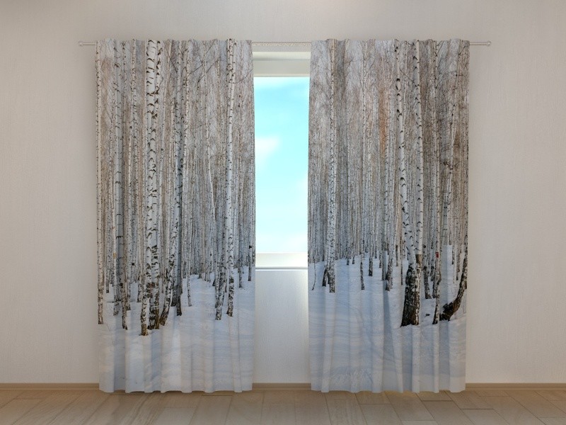 Window Curtain Winter Birch Forest Wellmira Ready Made 3D printed Nature White