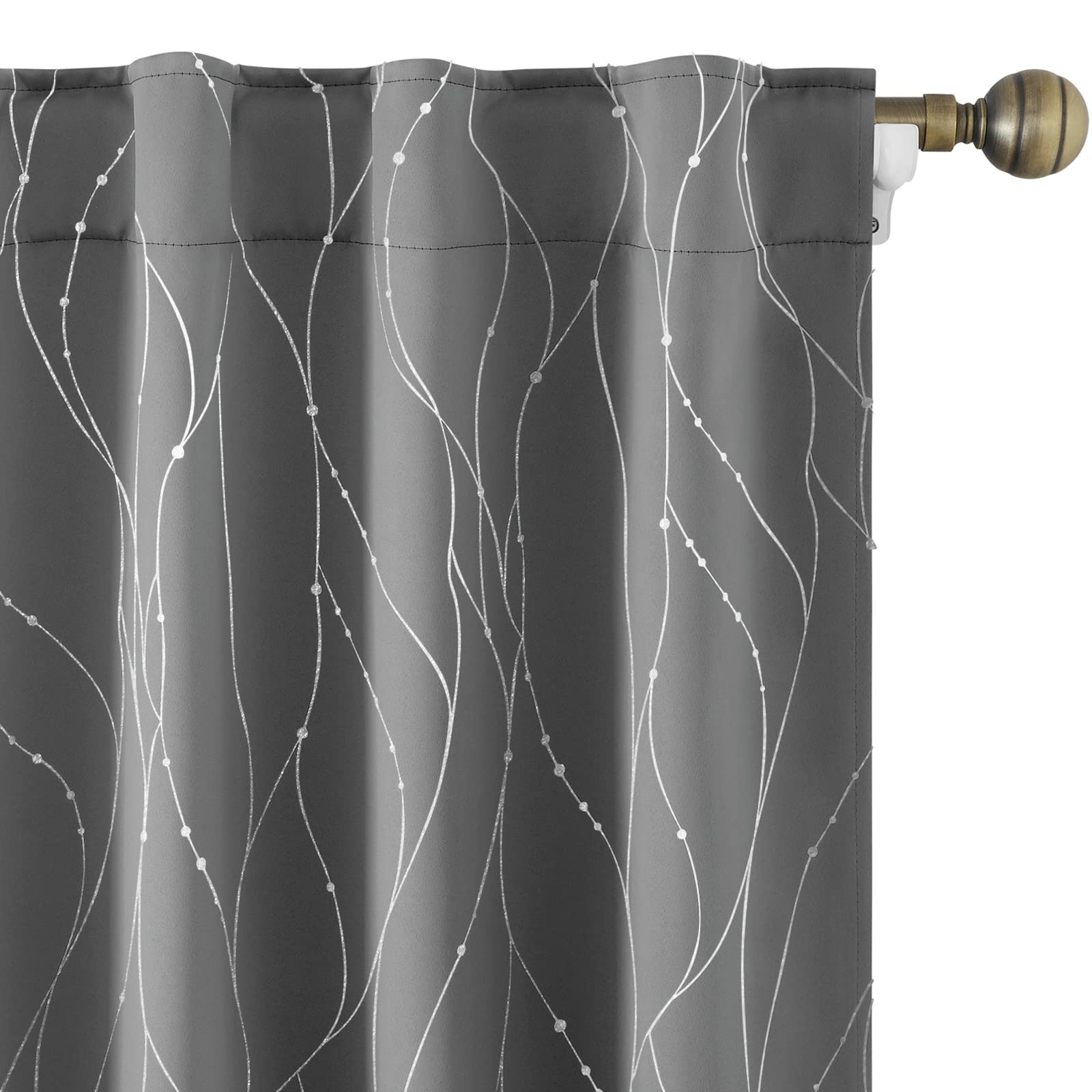 HOMEIDEAS Light Grey 52″W x 84″L (Pack of 2), Grey/Silver Print