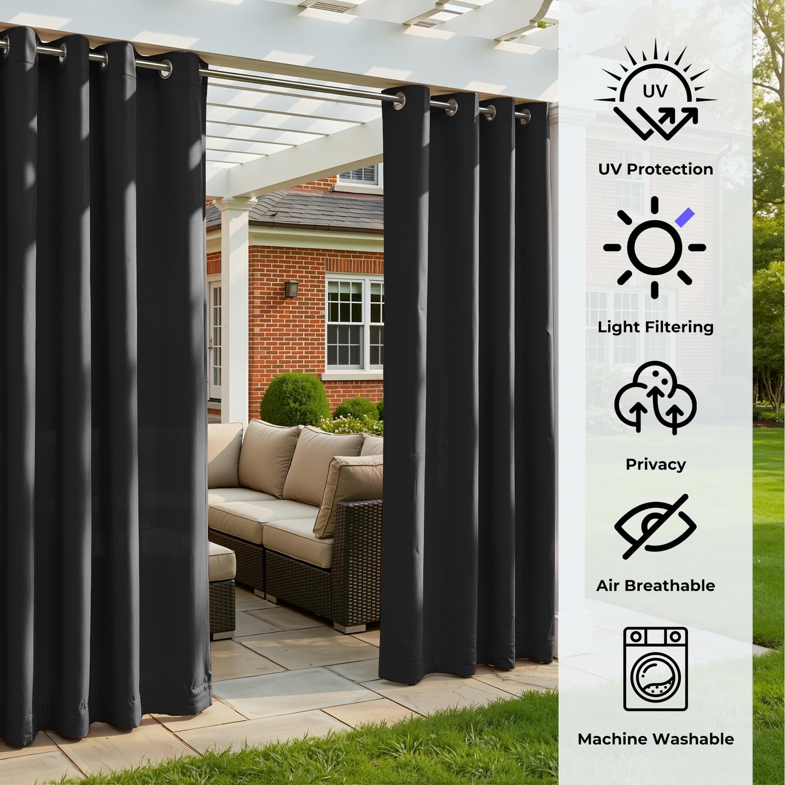 Set of 6 Outdoor Curtains for Patio Waterproof, Breathable Grommet Privacy Panel