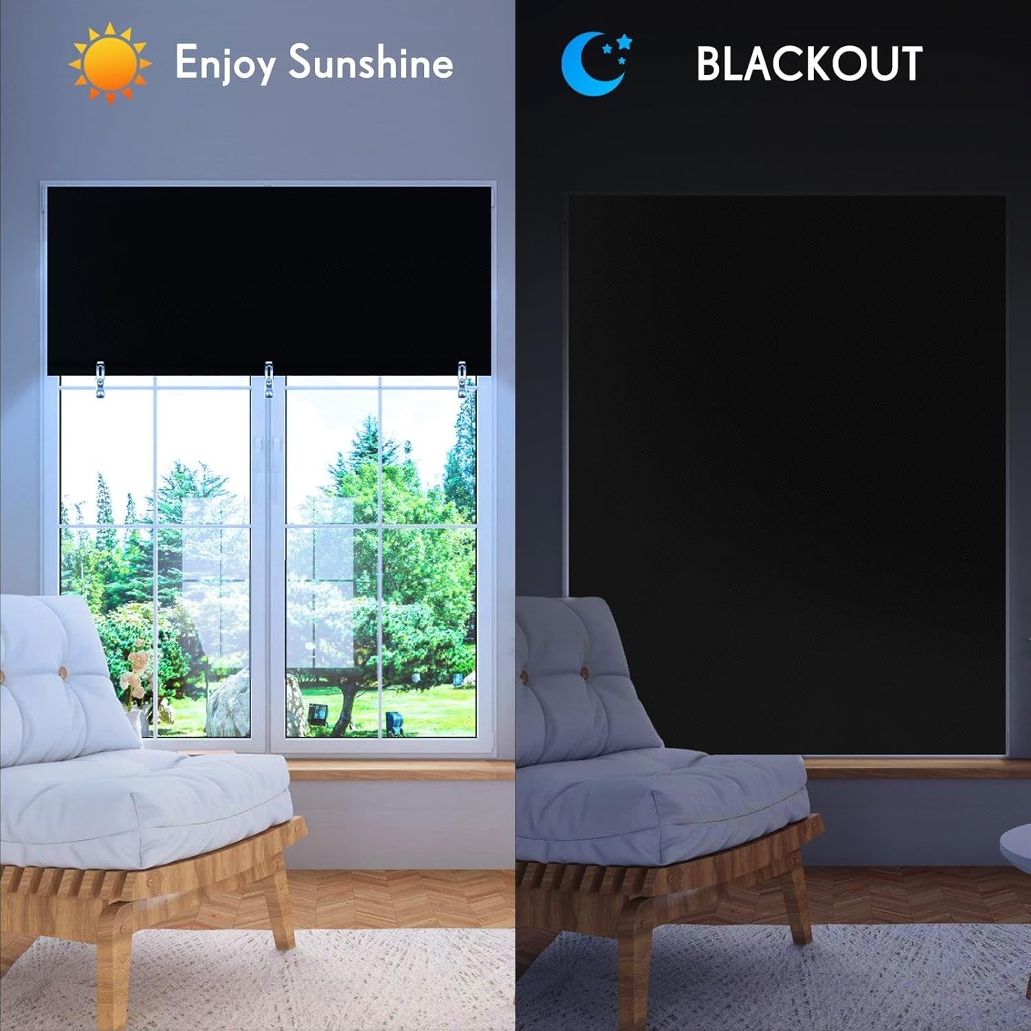 2 Pack Blackout Curtains for Bedroom, Self Adhesive Indoor Blackout Blinds, N