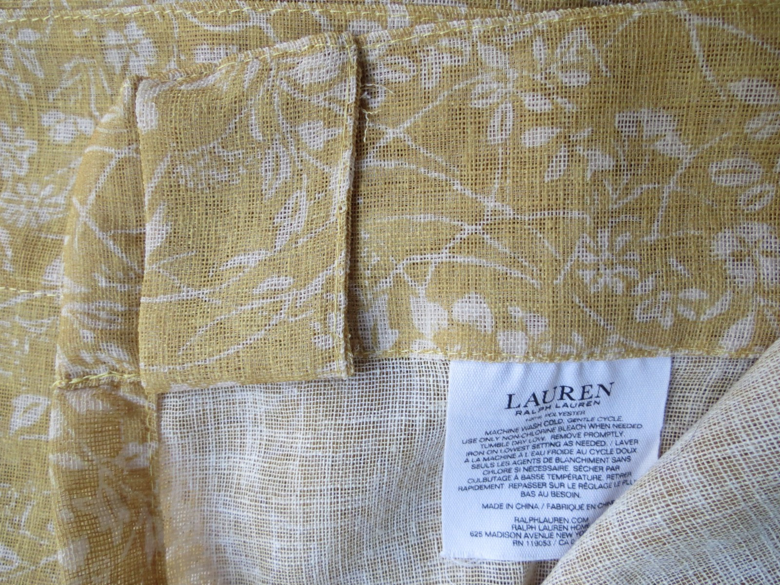 Ralph Lauren Japanese 2 Floral Curtains 50×84 Yellow Sheer Back Tab Panels