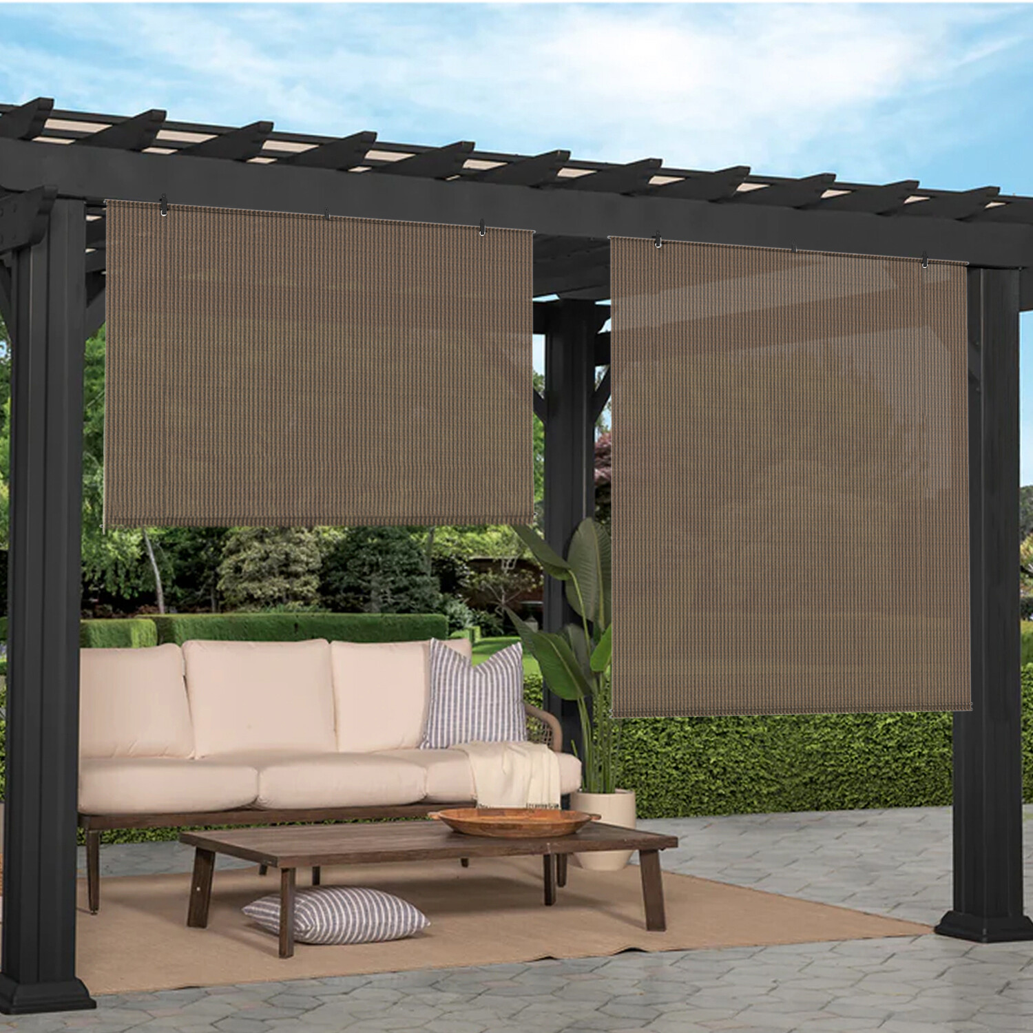 Brown Roll up Shade Roller Curtain For Patio Porch Pergola Balcony Yard UV Block