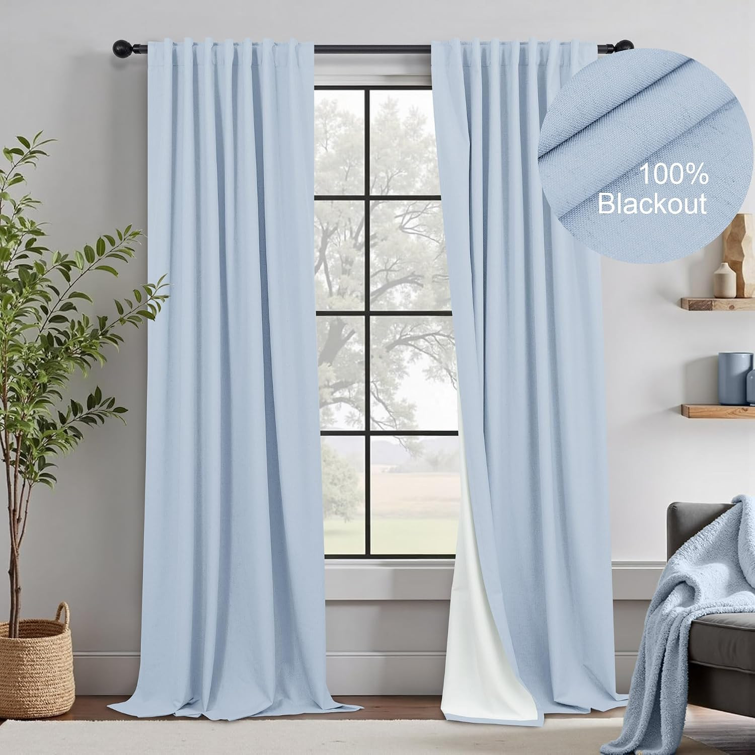 Light Blue Curtains 84 Inch Length for Bedroom 2 Panel Back Tab Pocket Pale Sky