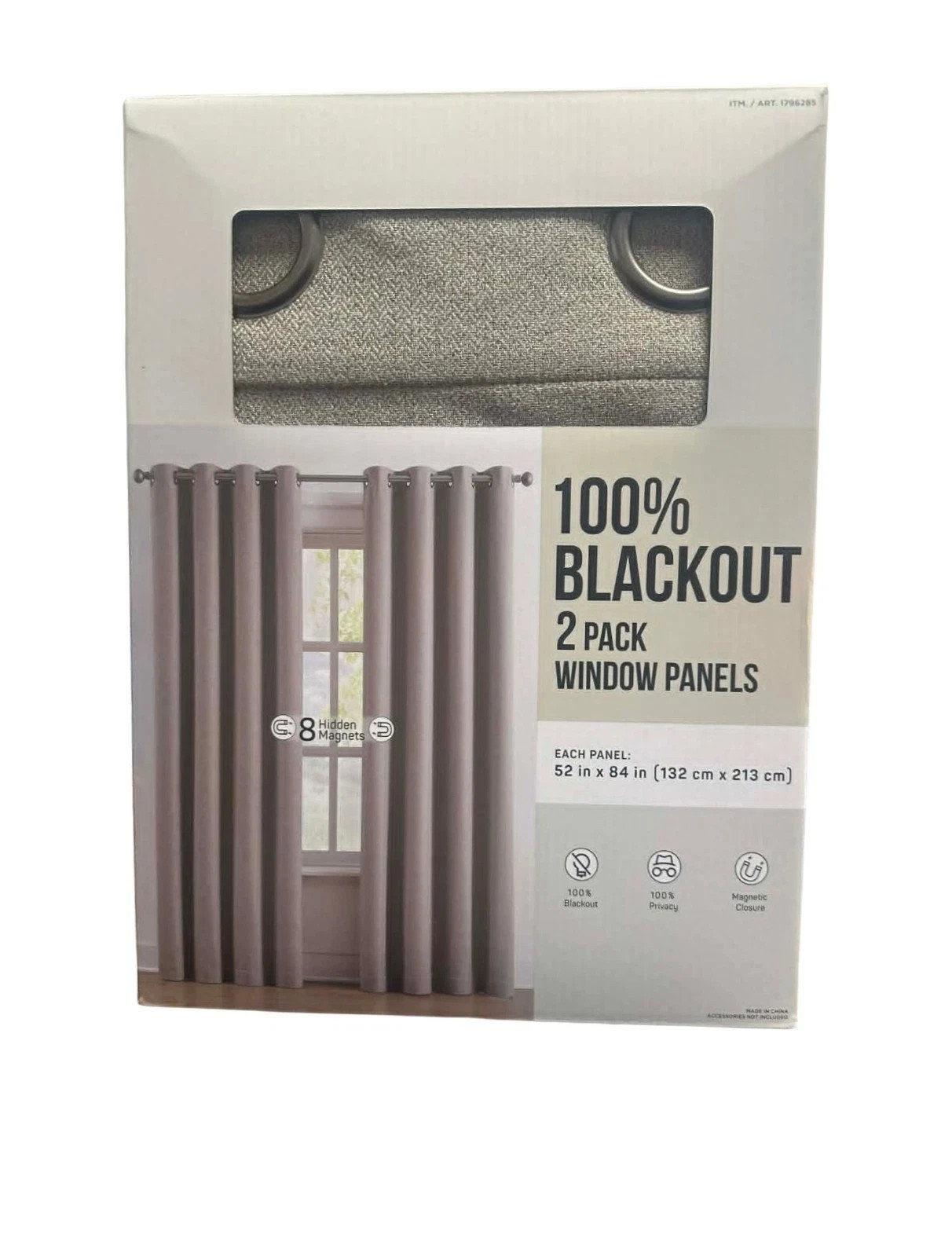 Piper 100% Blackout Curtain 2Pk Window Panels 52 in x 84 In Beige Magnetic Close