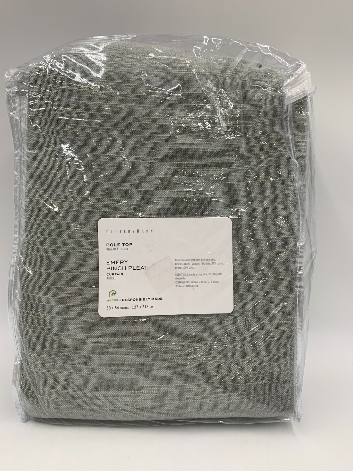 Pottery Barn Emery Pinch Pleat Cotton Lined Curtain Mineral Blue 50x 84″ #P494