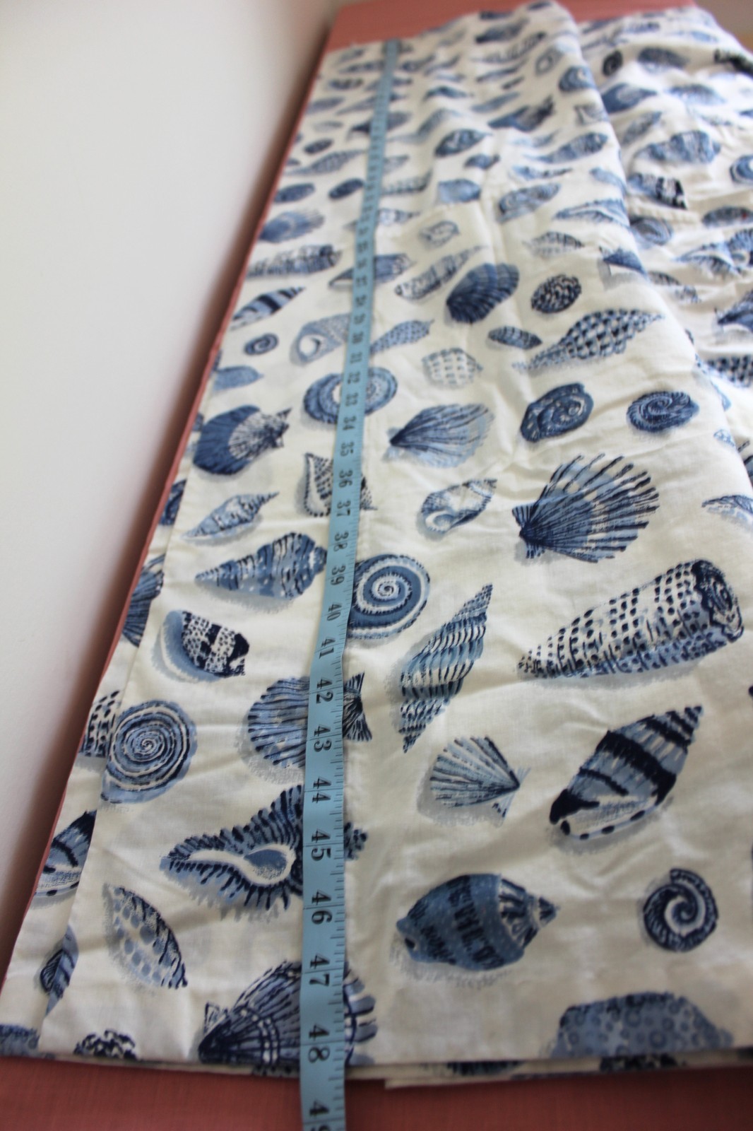 Custom Curtains Blue White Seashell Toile Vtg 3-Pc Drapery Set Beachcomber