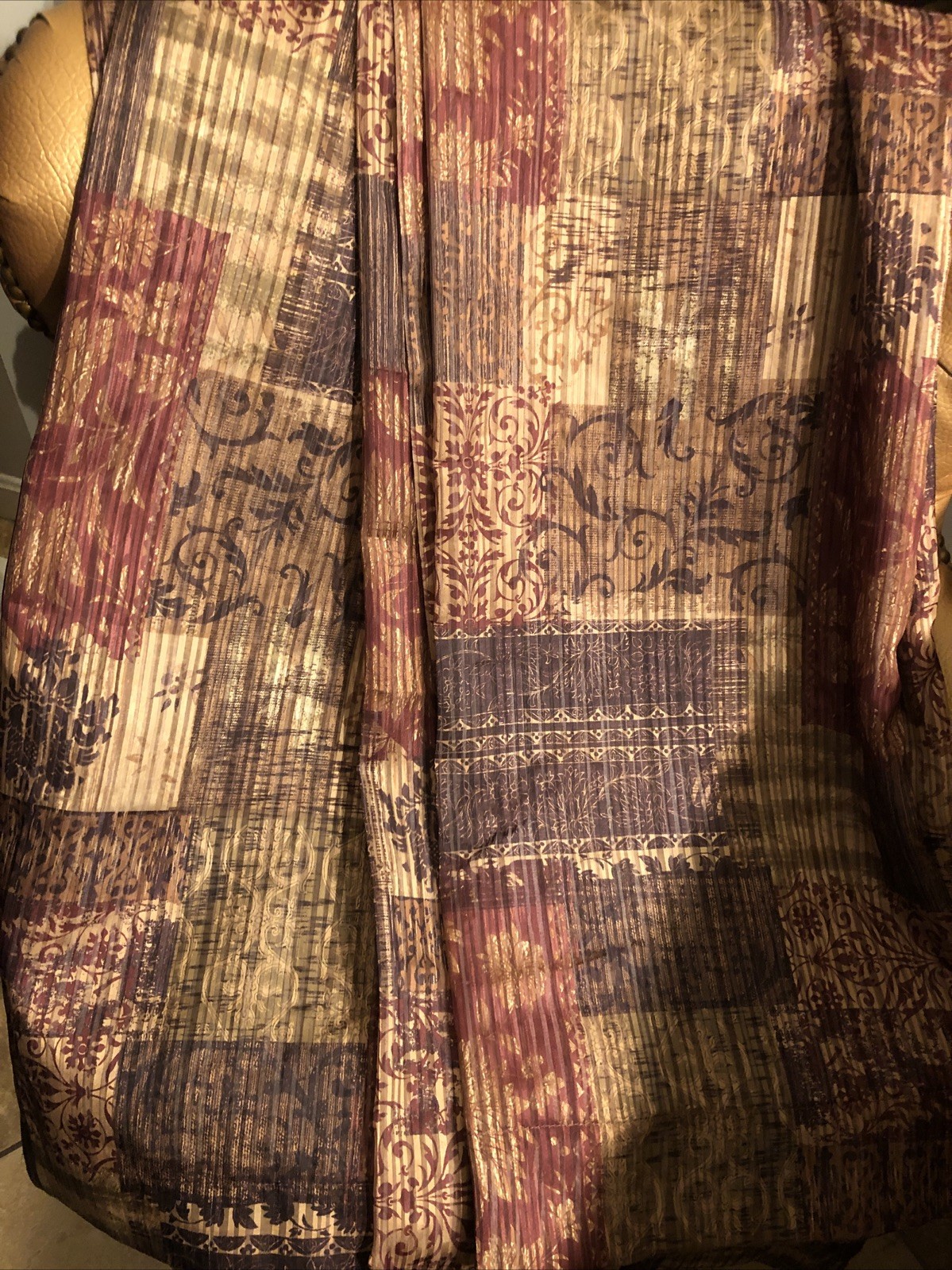 PAIR OF SEMI SHEER BURGUNDY ,BRONZE GOLD BROWN (2PC) PANELS SET 52X84