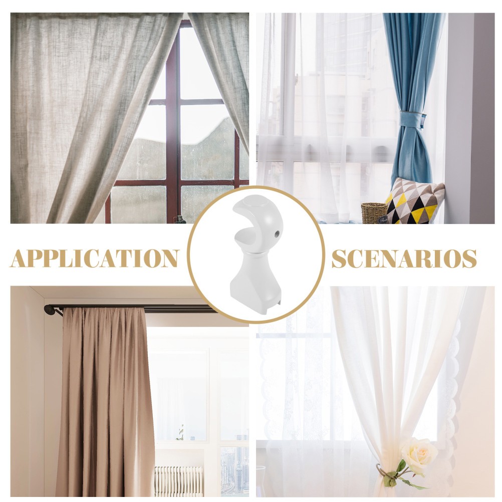 2Pcs White Wooden Curtain Rod Brackets Easy Install Multi Scene Use for Home