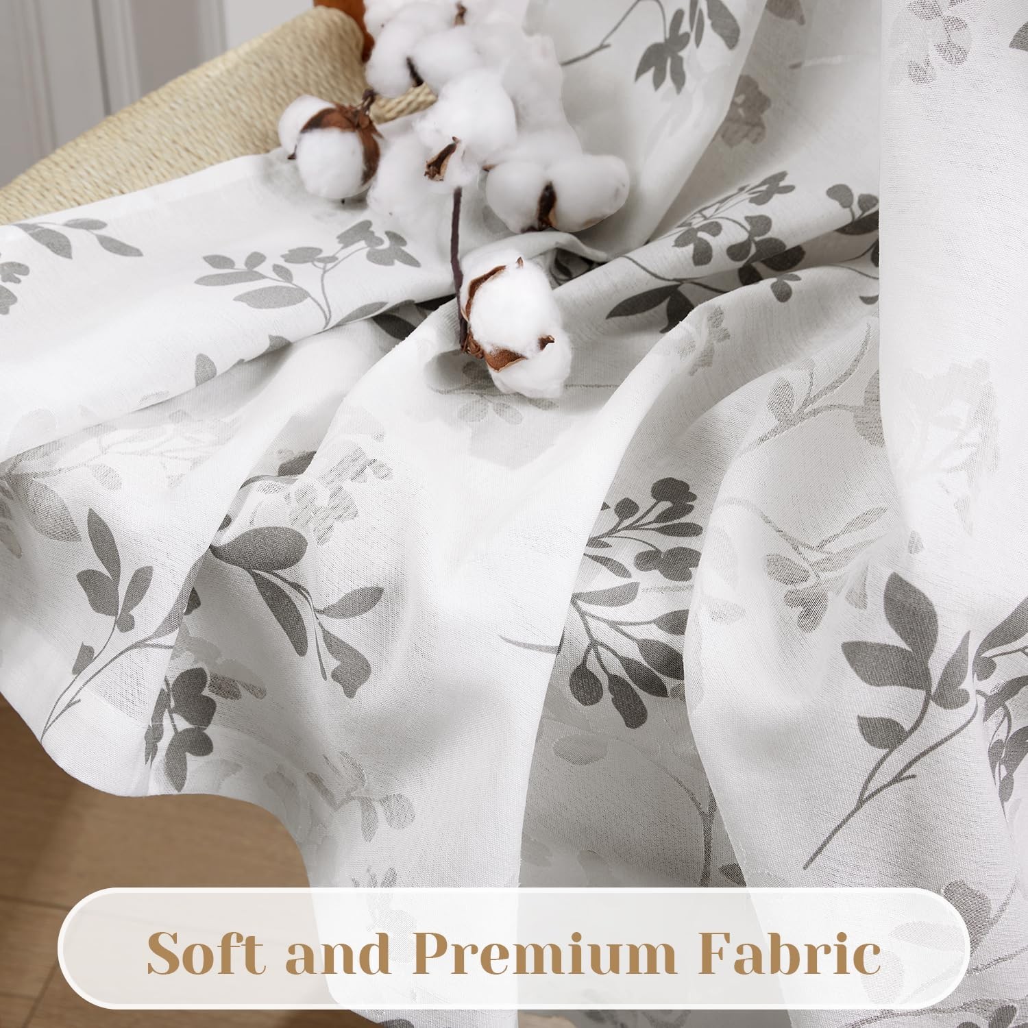 Kitchen Curtains 45 Inch Length Cafe Tier Drapes, Light Filtering Semi Sheer …