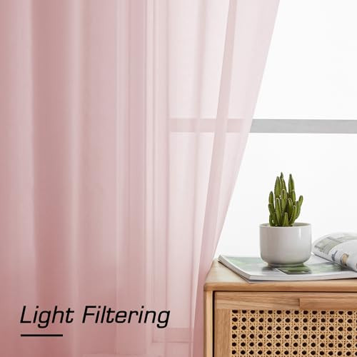 Sheer Curtains 84 Inches Long, Light Filtering 42″W x 84″L (Pack of 2) Blush