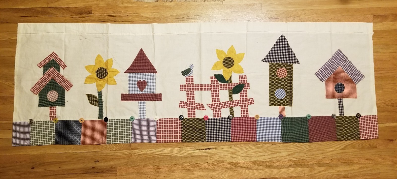 Handmade Birdhouses Fence Window VALANCE Curtain 68″ w x 22″ h