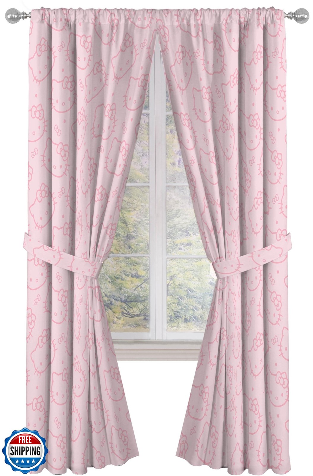 Jay Franco Window Curtains for Bedroom 4-Piece Drape Set with 2 Tiebacks, Pin
