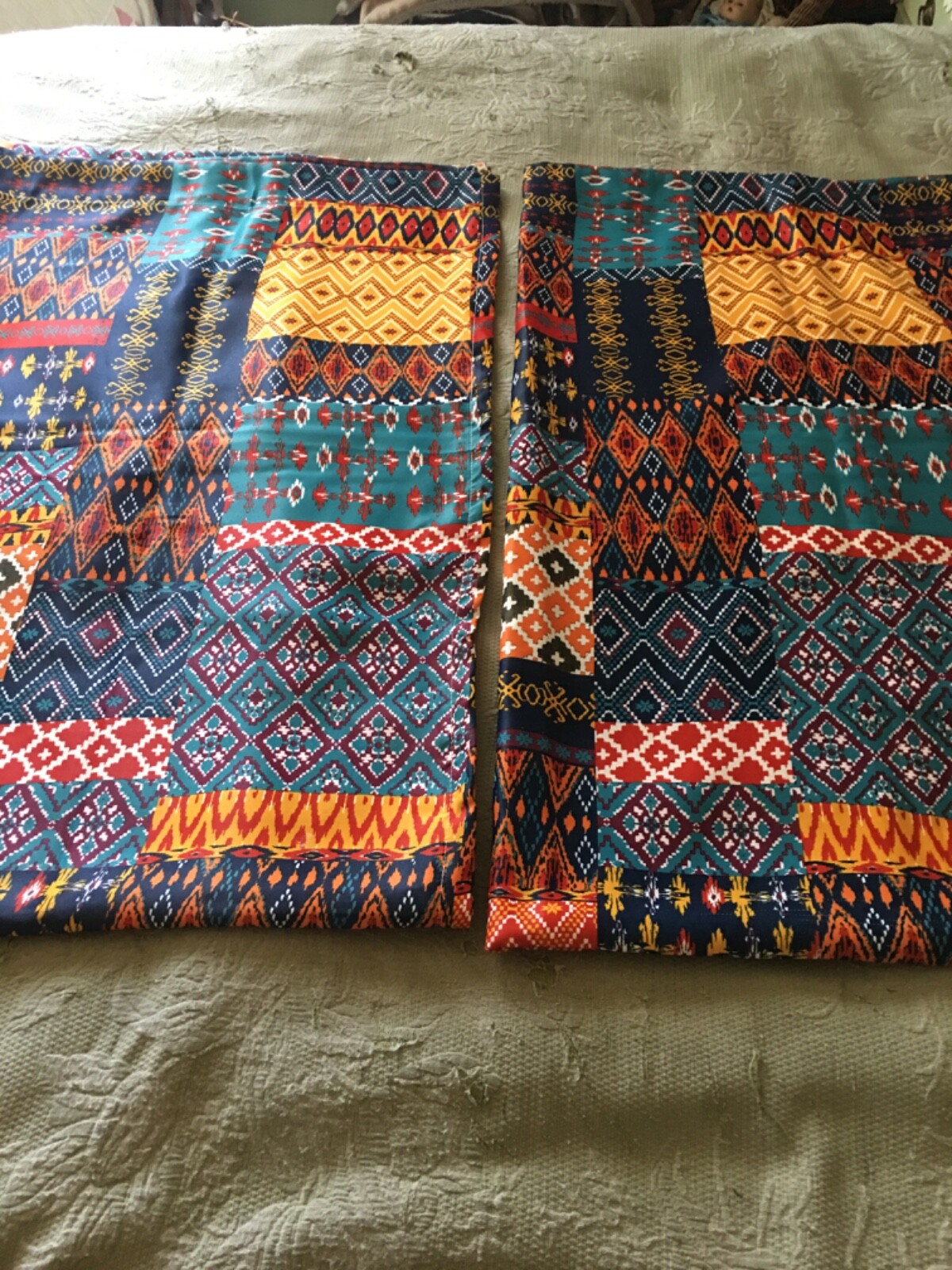 2 Panels – Lush Decor Half Moon Bohemian Multi Block Window Curtains 52″ x 84″
