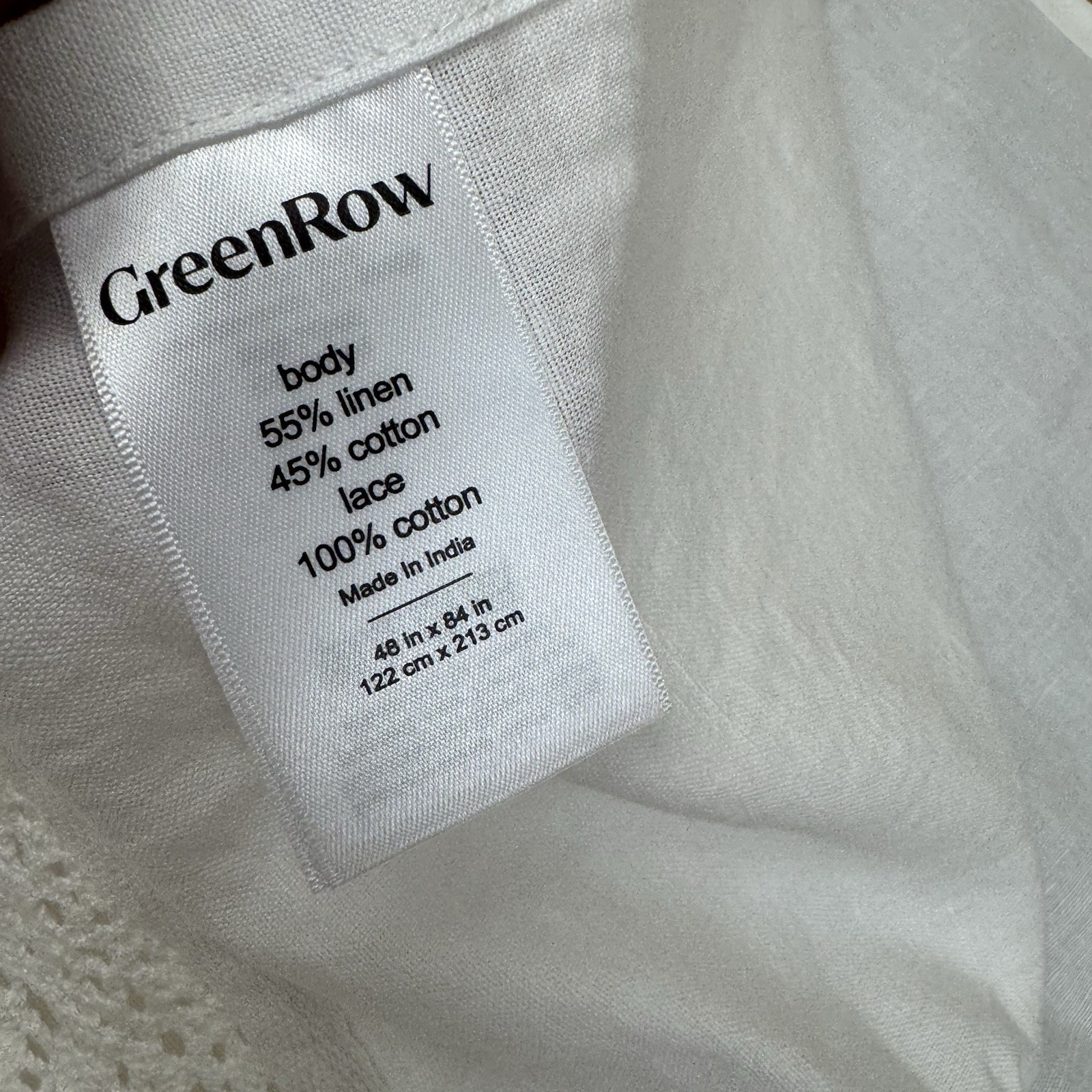 GreenRow Crochet Lace Linen Curtain Drape Unlined 48”x84” White NWOT