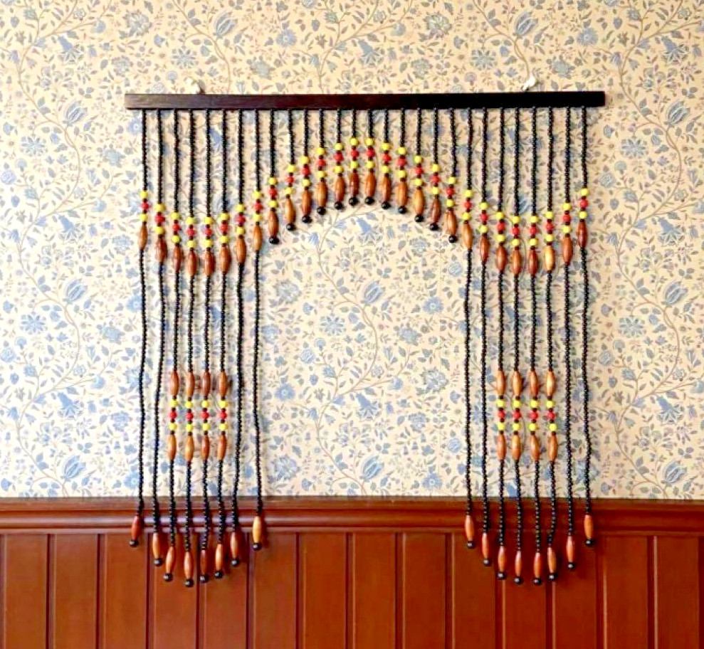 Showa Retro Beaded Noren Curtain Vintage Japanese Black Plastic Room Divider