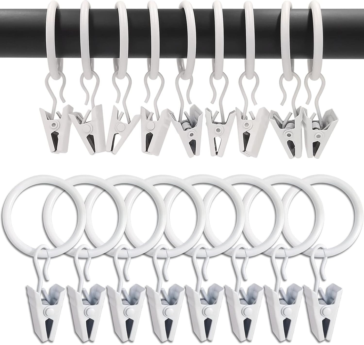 Set of 44 White Curtain Rings with Clips for Elegant Drapery Solutions