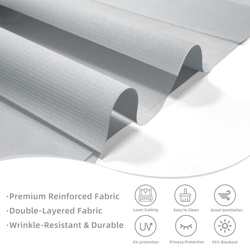 Cordless Zebra Blinds for Windows, Dual Layer Free-Stop 32″W x 72″H Light Grey