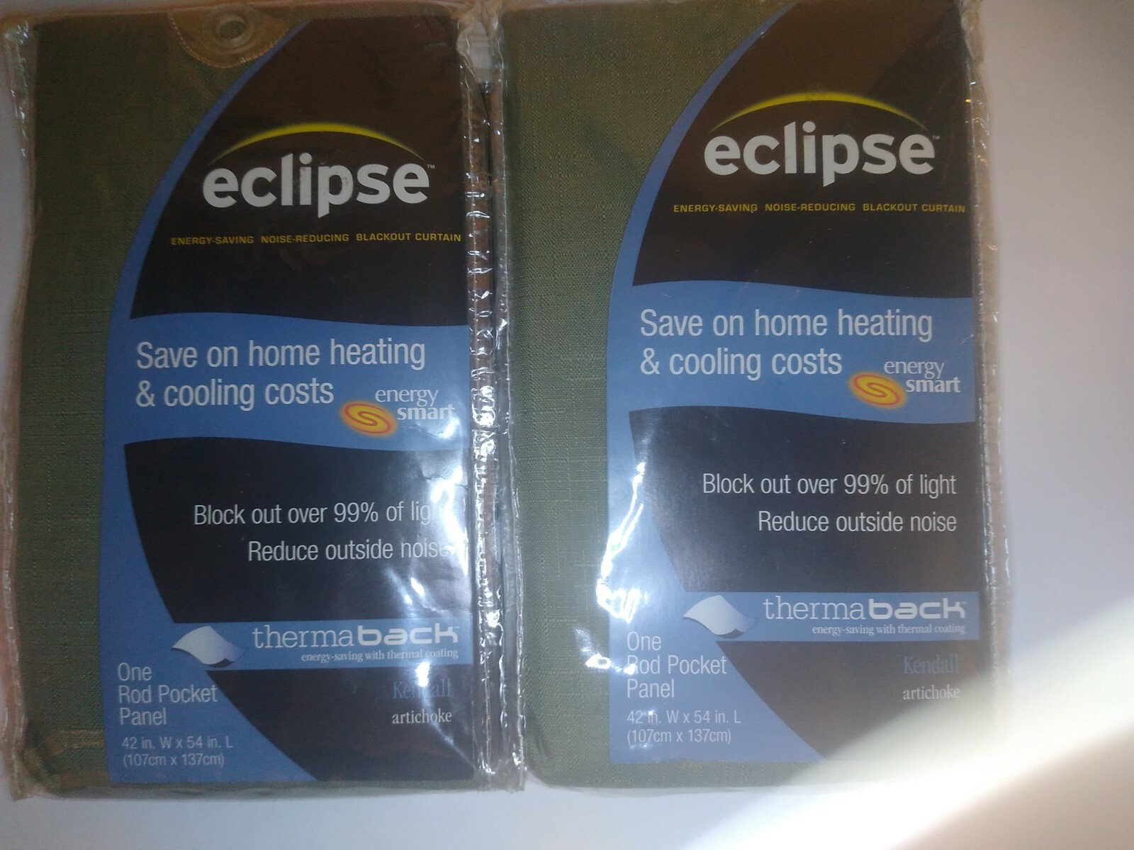 Esclipse therma back bedroom curtain blackout set 42in W x 54in L each artichoke