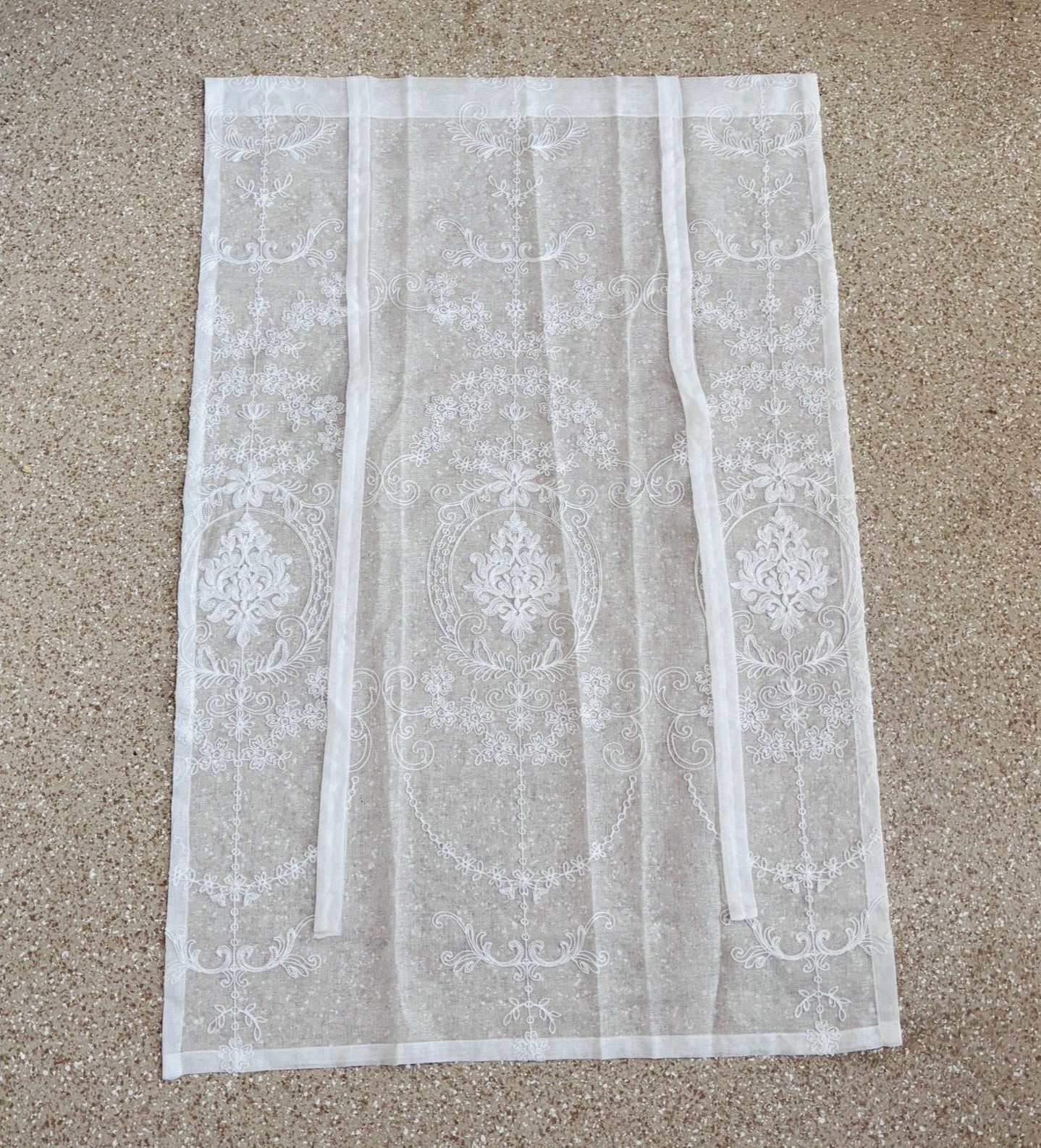 1 pc White Sheer Curtains With Embroidered Flower Pattern 47” L X 31” W E1-773