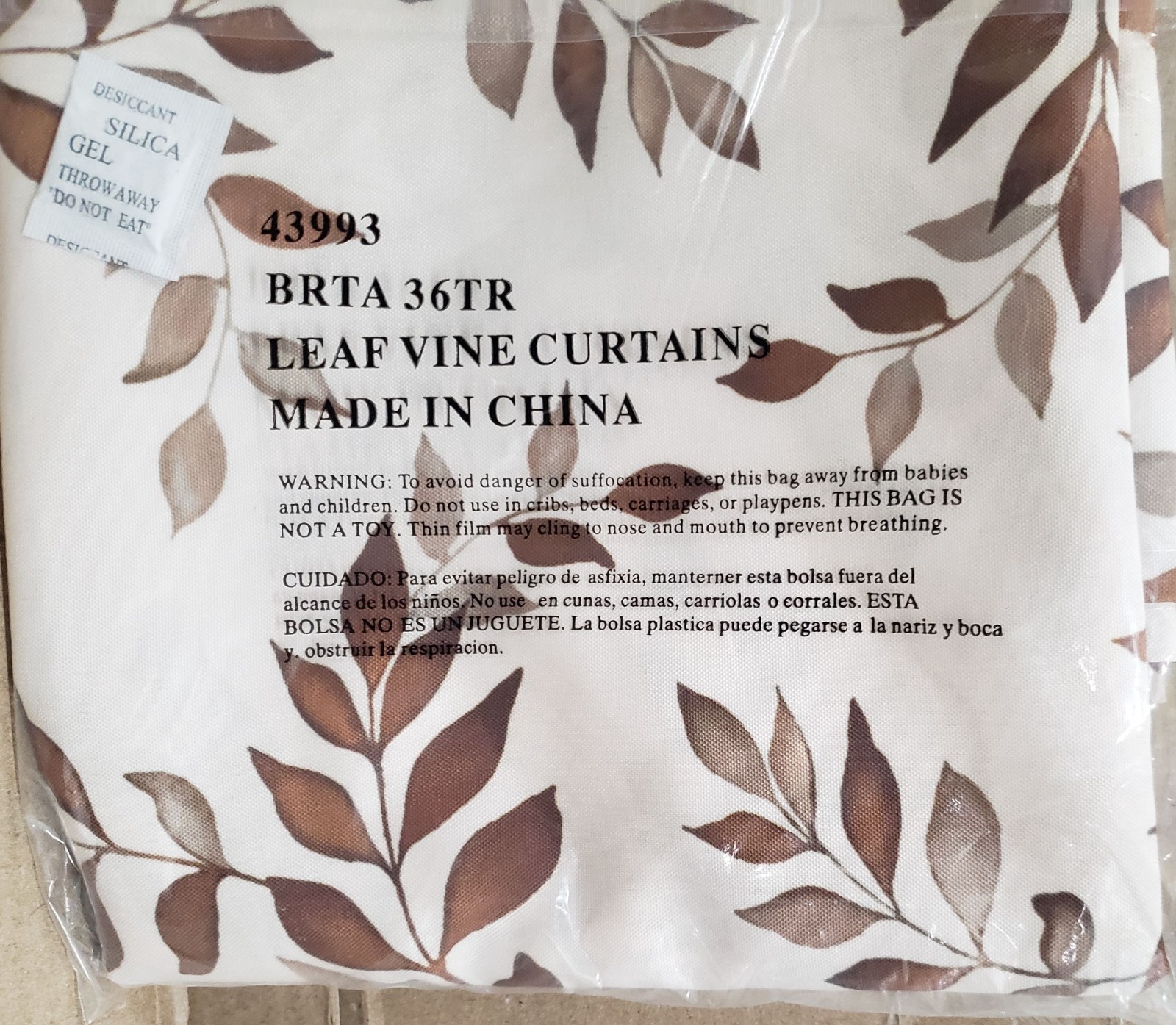 Set of 2 Printed Kitchen Tiers (29″ x 36″) (no Swag Valance) BROWN LEAVES, CE