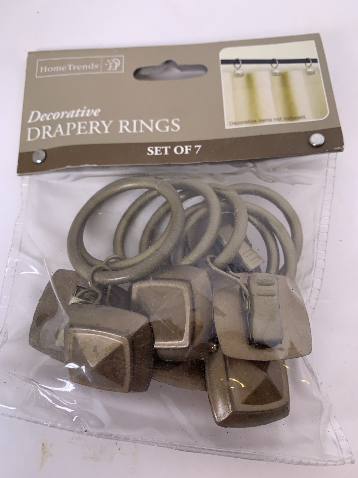 1″ Clip Drapery Rings Brass Set of 7 Art Deco Styling Home Trends