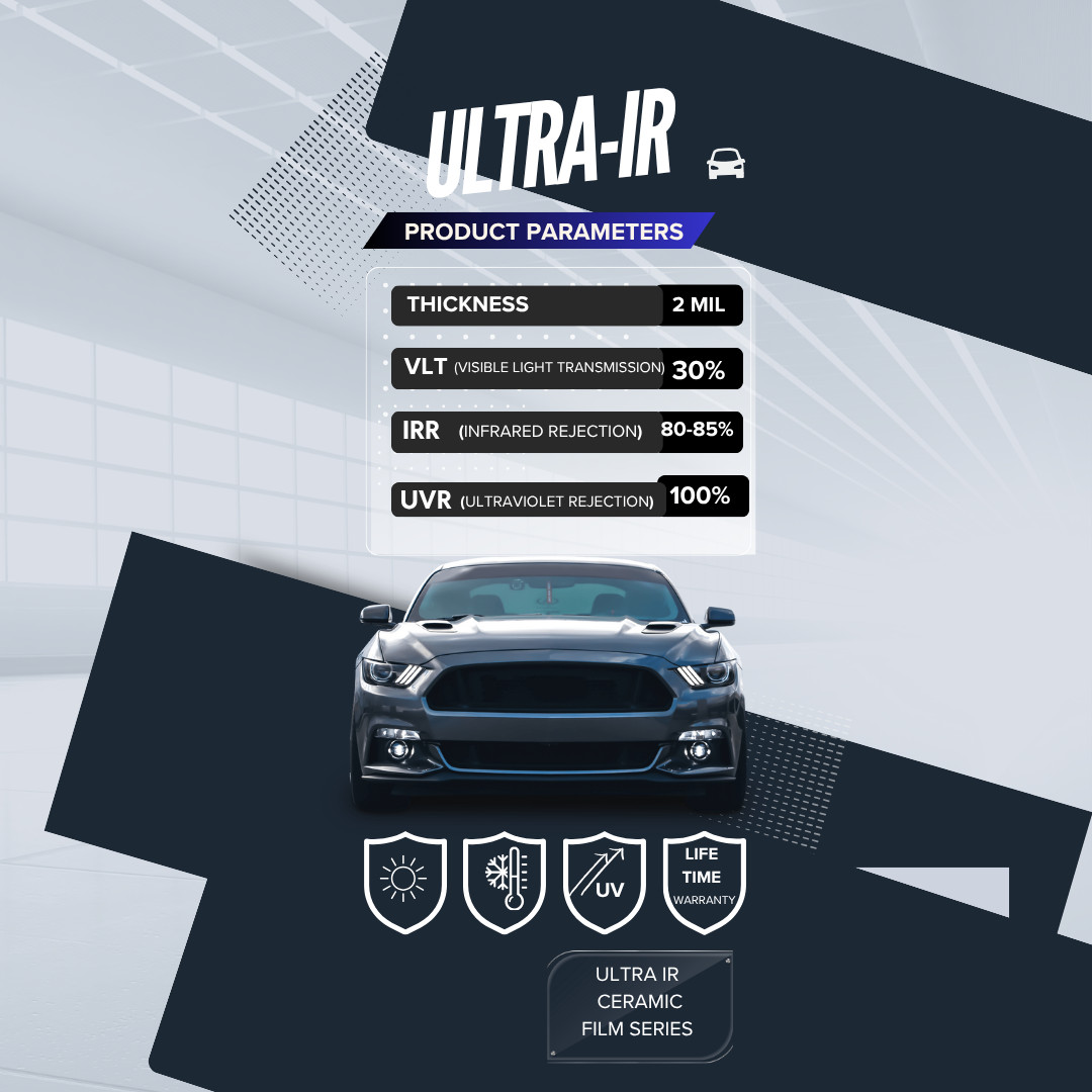 Ceramic Window Film Ultra IR Series 2Mil Heat & UV Protection,99.9%UVR,80-85%IRR