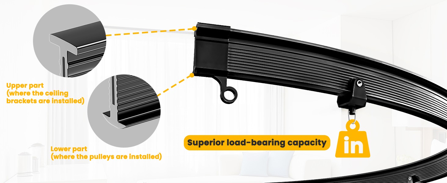 Flexible Ceiling Curtain Track Ceiling Mount, Curved Curtain Rod, Sliding