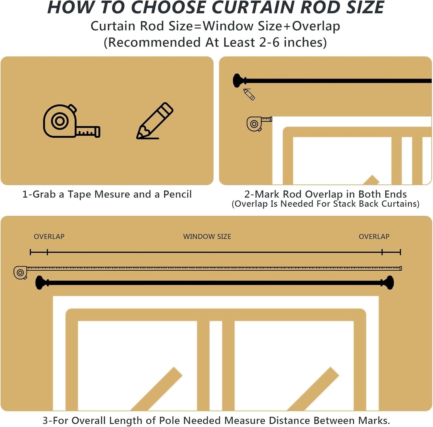 Black Curtain Rods for Windows 28 to 48 Inches, Adjustable Heavy Duty Rods.