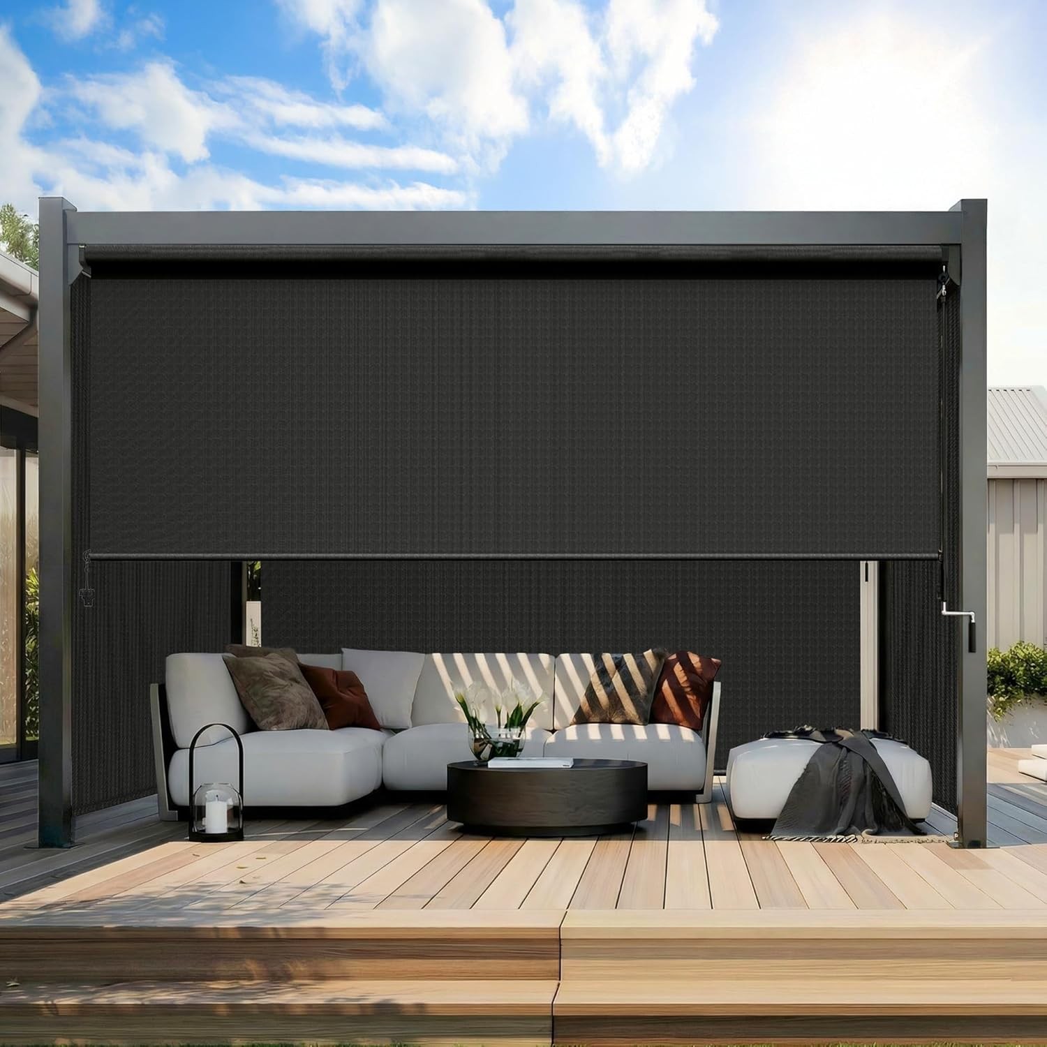 Outdoor Roller Shade, 420GSM New Material Sun Shades Outdoor Patio with 95% UV