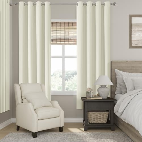 100% Blackout Iovry Solid Curtains 72 Inches 52″W x 72″L (Pack of 2) Ivory