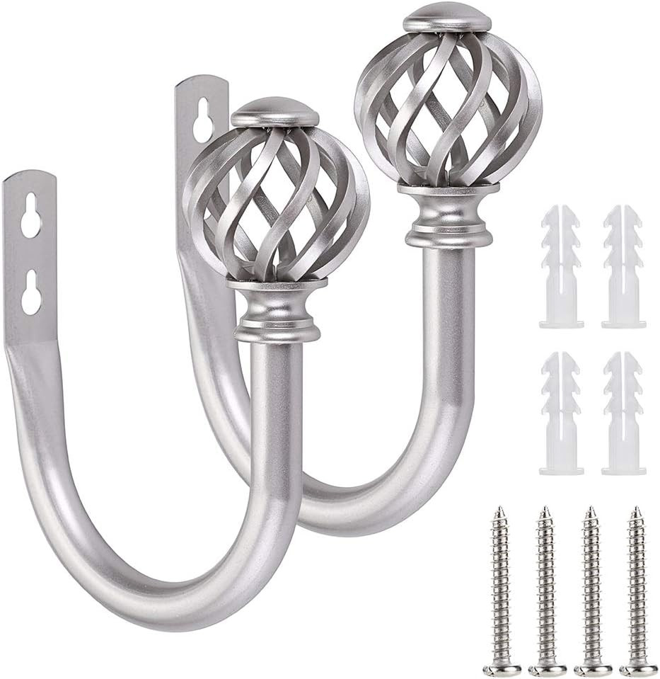 Set of 2 Metal Curtain Holdbacks – Wall Mounted Drapery Tiebacks with Screws, De
