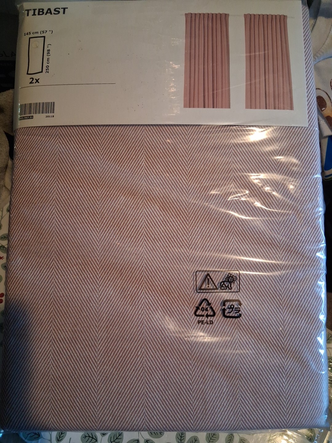 Ikea TIBAST Room darkening curtains, 1 pair, Pink/with heading tape, 57×98″