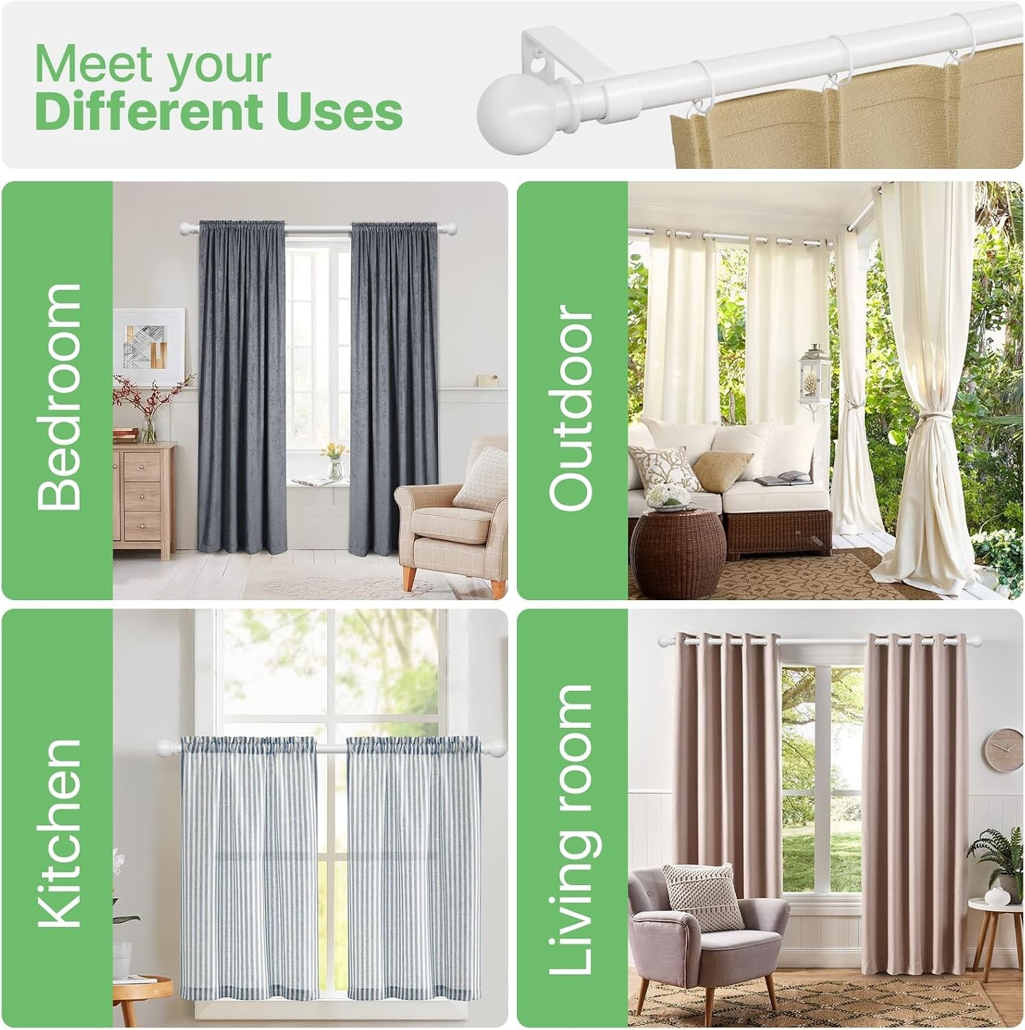 Elegant 5/8in Drapery Rod – Adjustable 28-48 inches for Bedrooms & Living Rooms