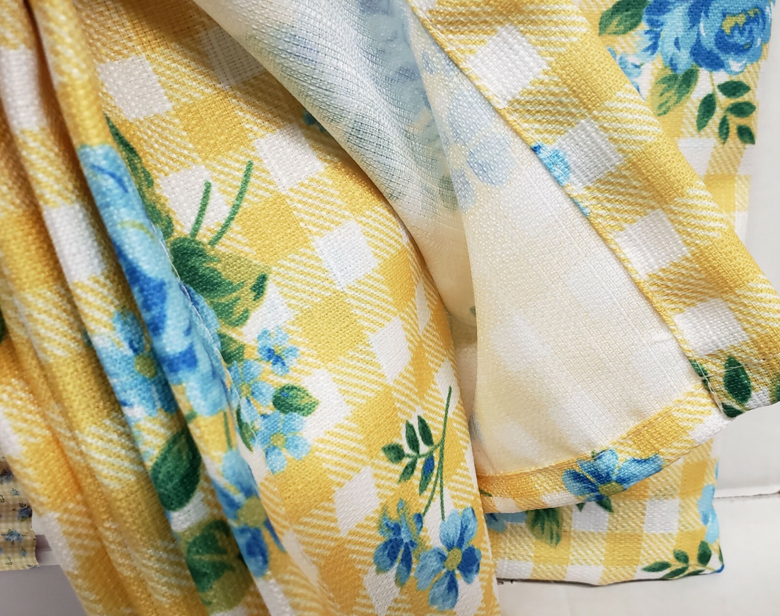 3pc. Curtains Set: Valance(56″x14″) & 2 Tiers (28″x36″) BLUE FLOWERS, CINDY, VC