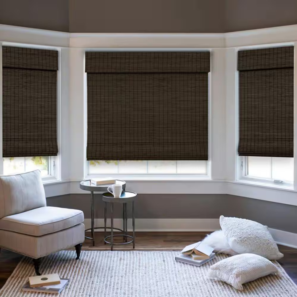 Natural Woven Light Filtering Cordless Bamboo Roman Shades for Windows, 72 In. W