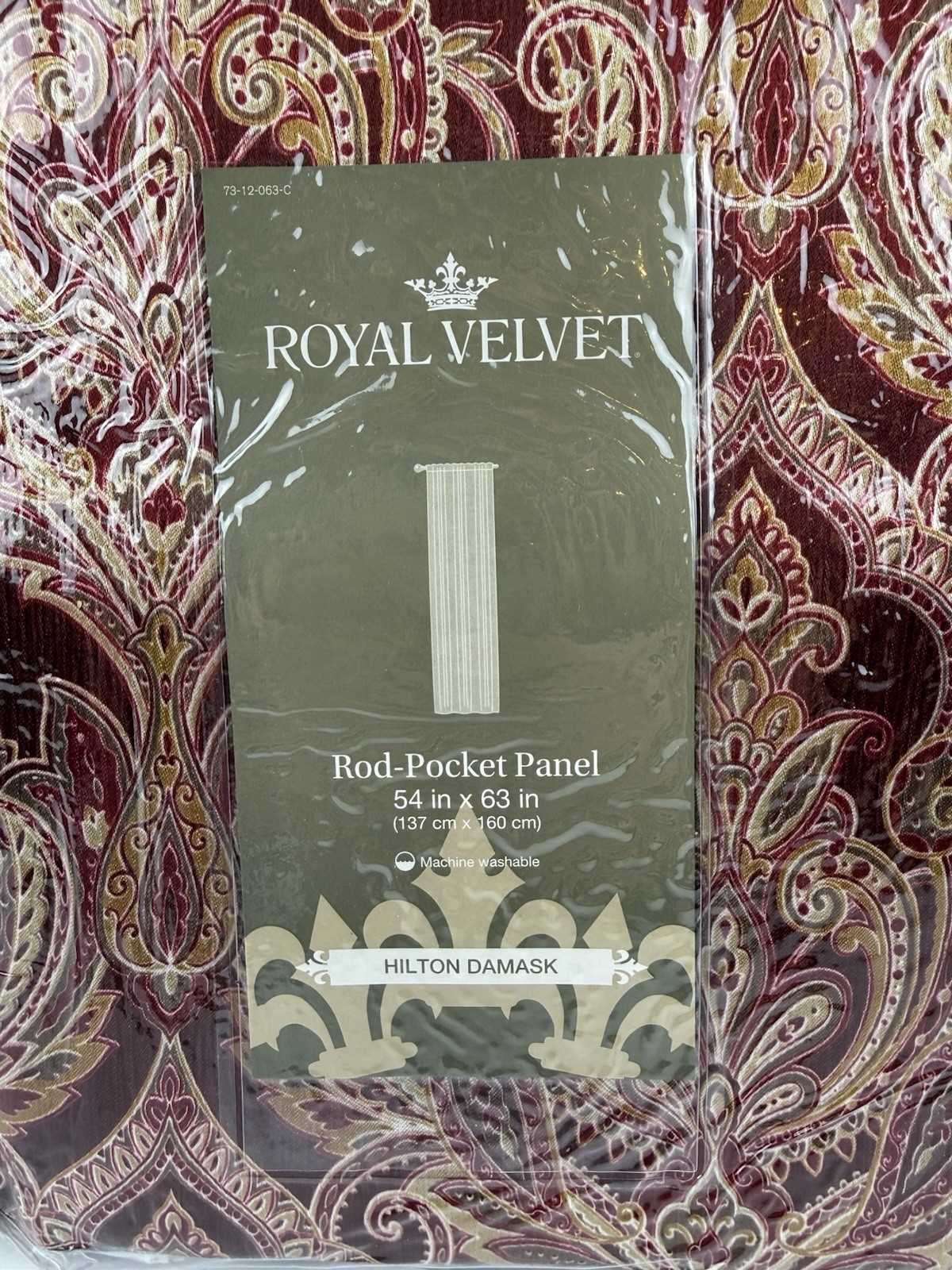 JCP Royal Velvet Hilton Hilton Damask Panel Curtain Majestic Red Multi 54″x63”
