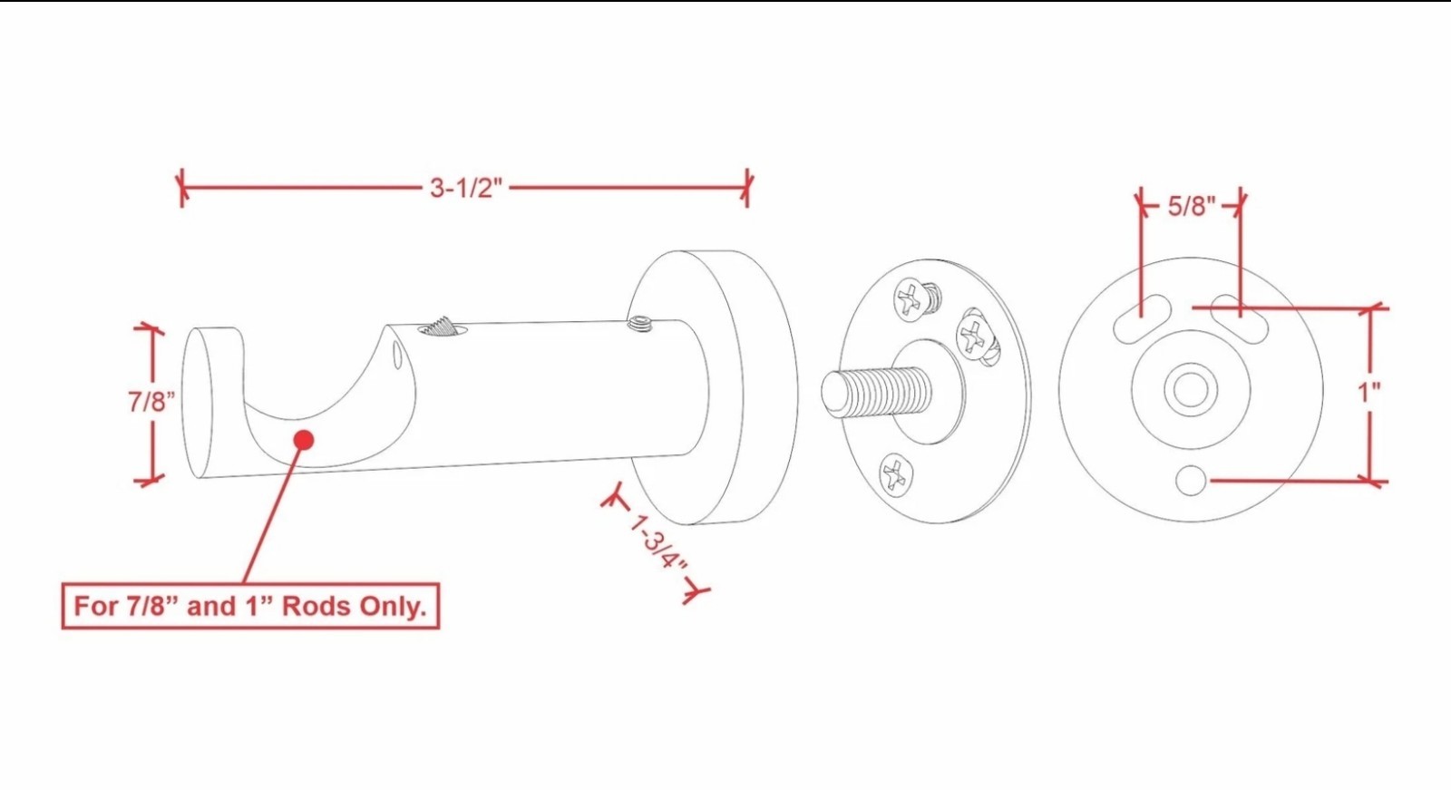 Ceiling or Wall Mount Curtain Rod Brackets Holders for Curtain Rods of 7/8 an..