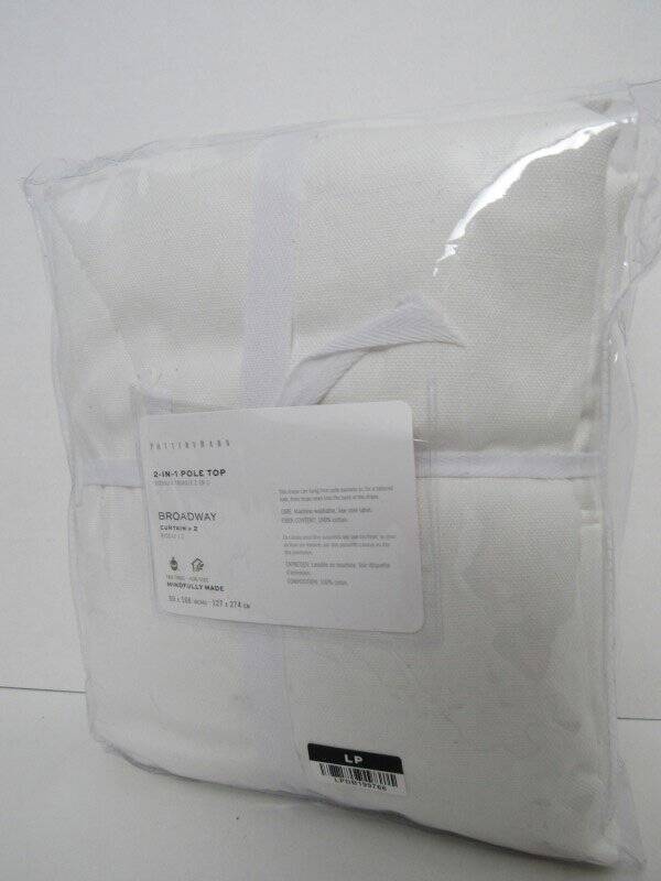 Pottery Barn Broadway Unlined Curtains Set/2, 50″ x 108″ White NWT