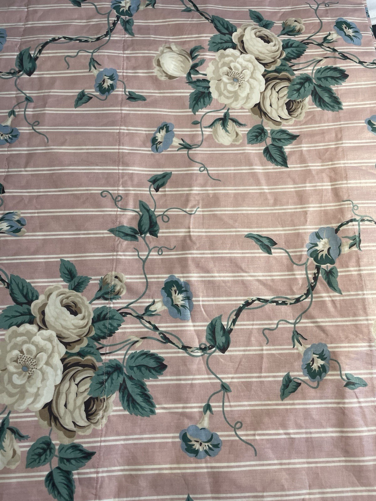 Vtg Custom Valance Pink Cabbage Rose Fabric Cottage Core Granny Core 20ft Long
