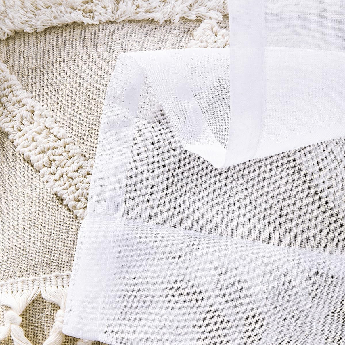 Contemporary White Sheer Curtains 63″ – Semi-Crinkle Rod Pocket Drapes, Set of 2