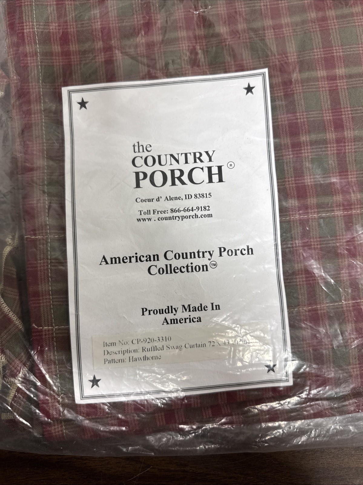 Hawthorne Plaid Swag Ruffled Unlined 72×43 Farmhouse Cotton The Country Porch