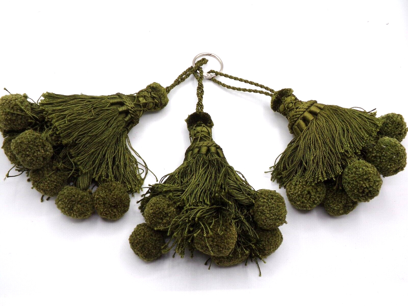 3 Green Decorative Tassels with pom pom 7 inches – great Christmas Decor!!