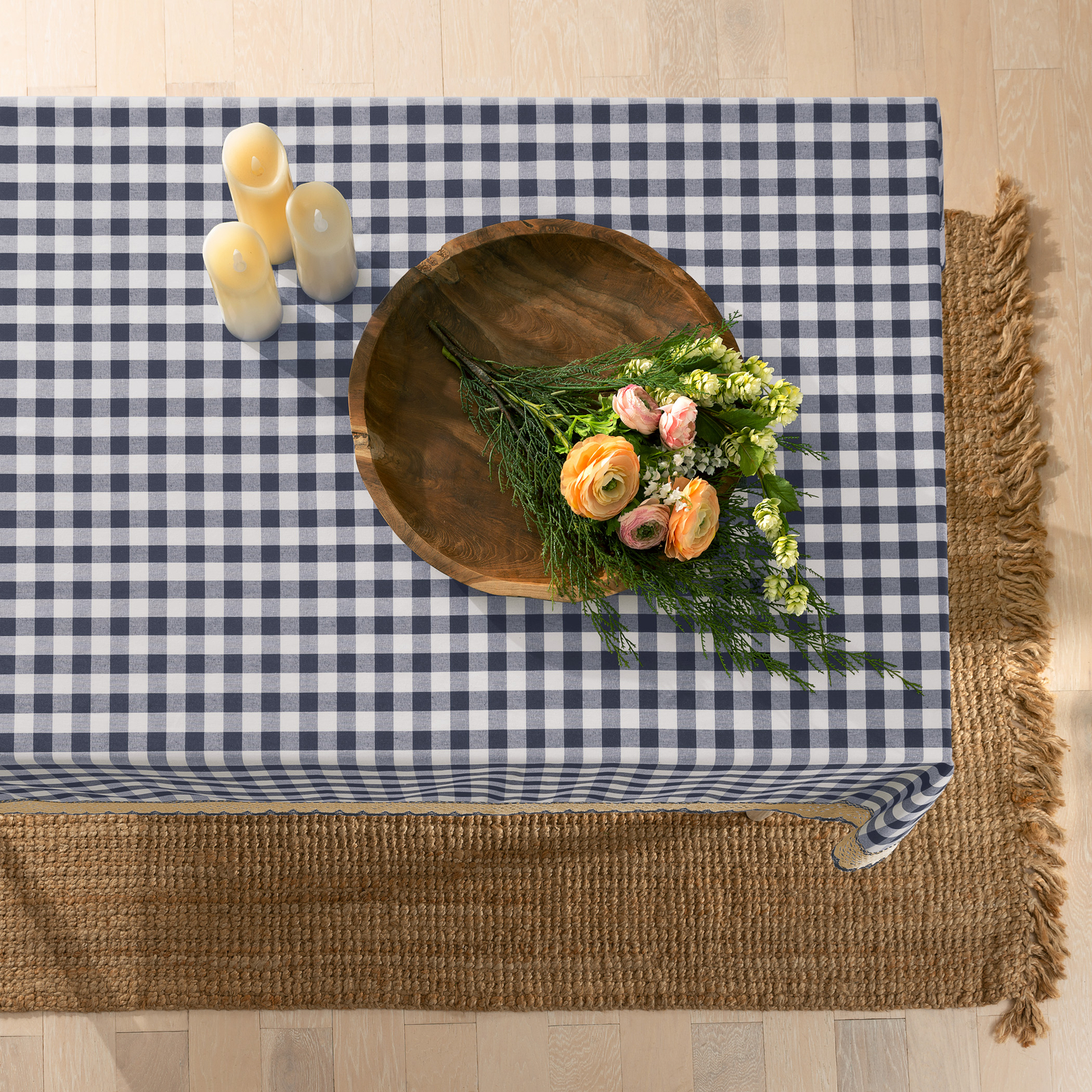 Navy Checked Plaid Cotton Dining Table Cloth Cover for Dining Room, Kitchen