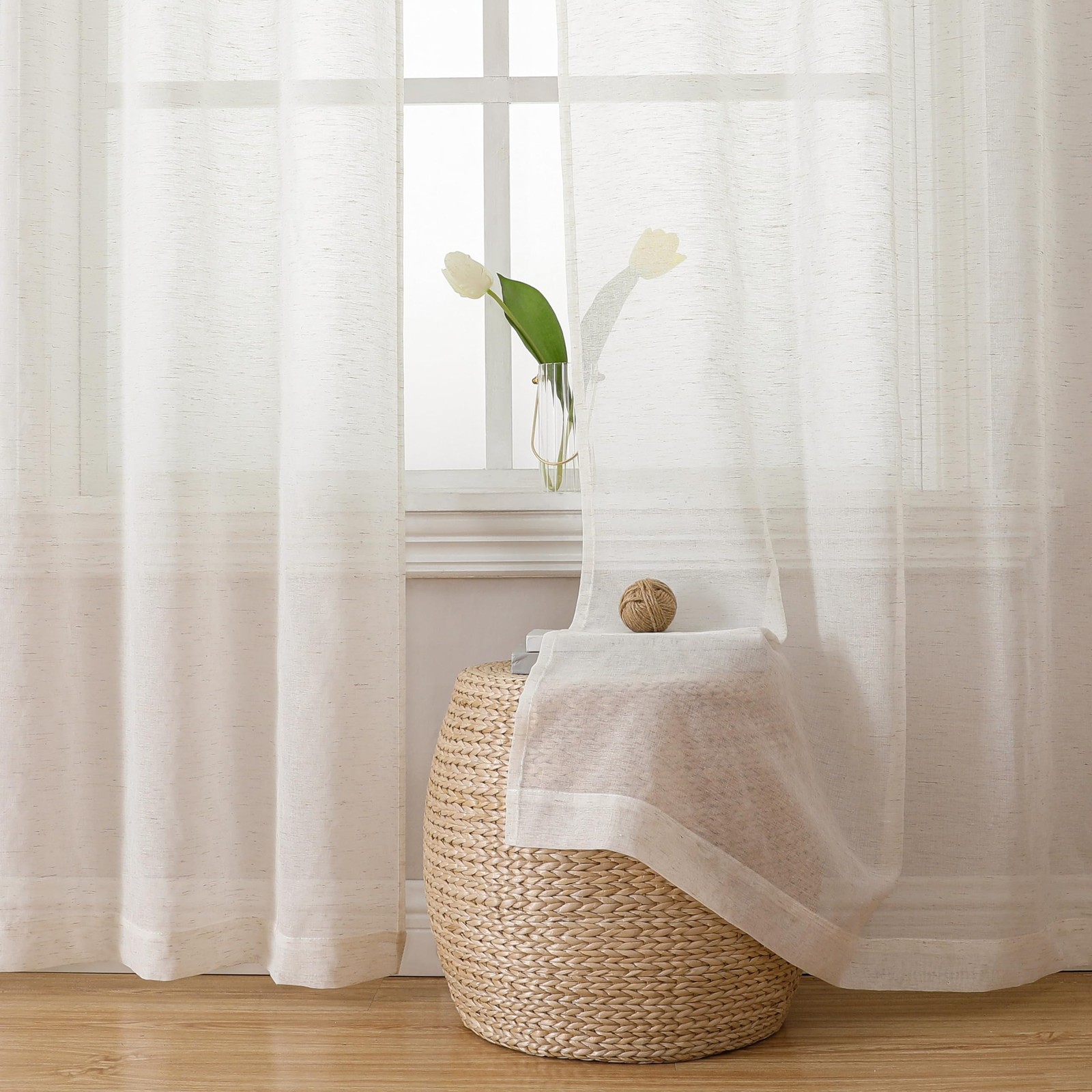 Light Filtering Sheers, 2 Panels 40×72 Inches, Linen Blend, Beige