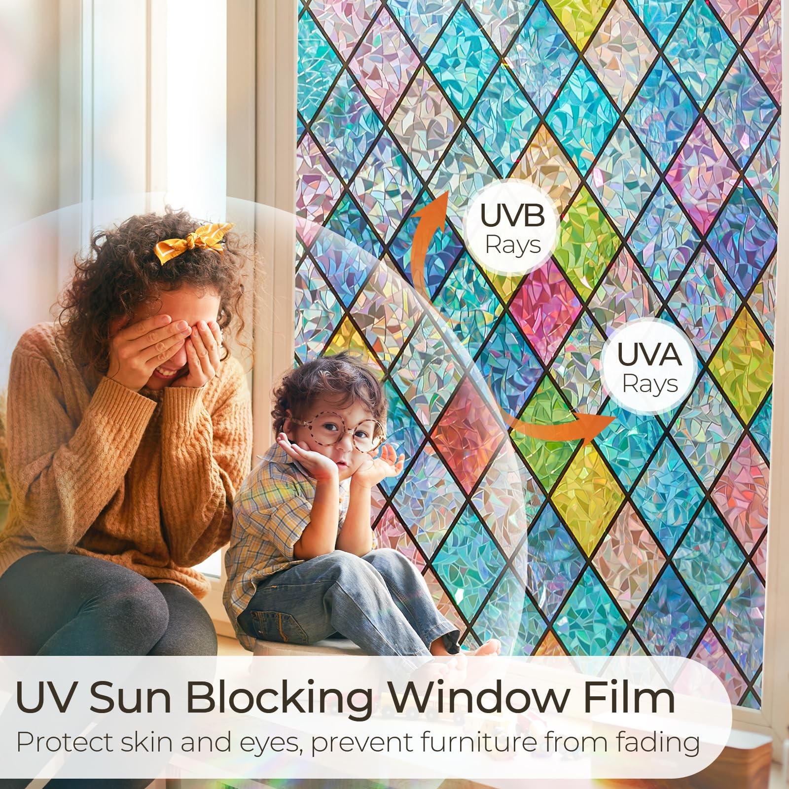 Window Privacy Film Stained Glass,Rainbow Window Film Decorative Peel and Stick